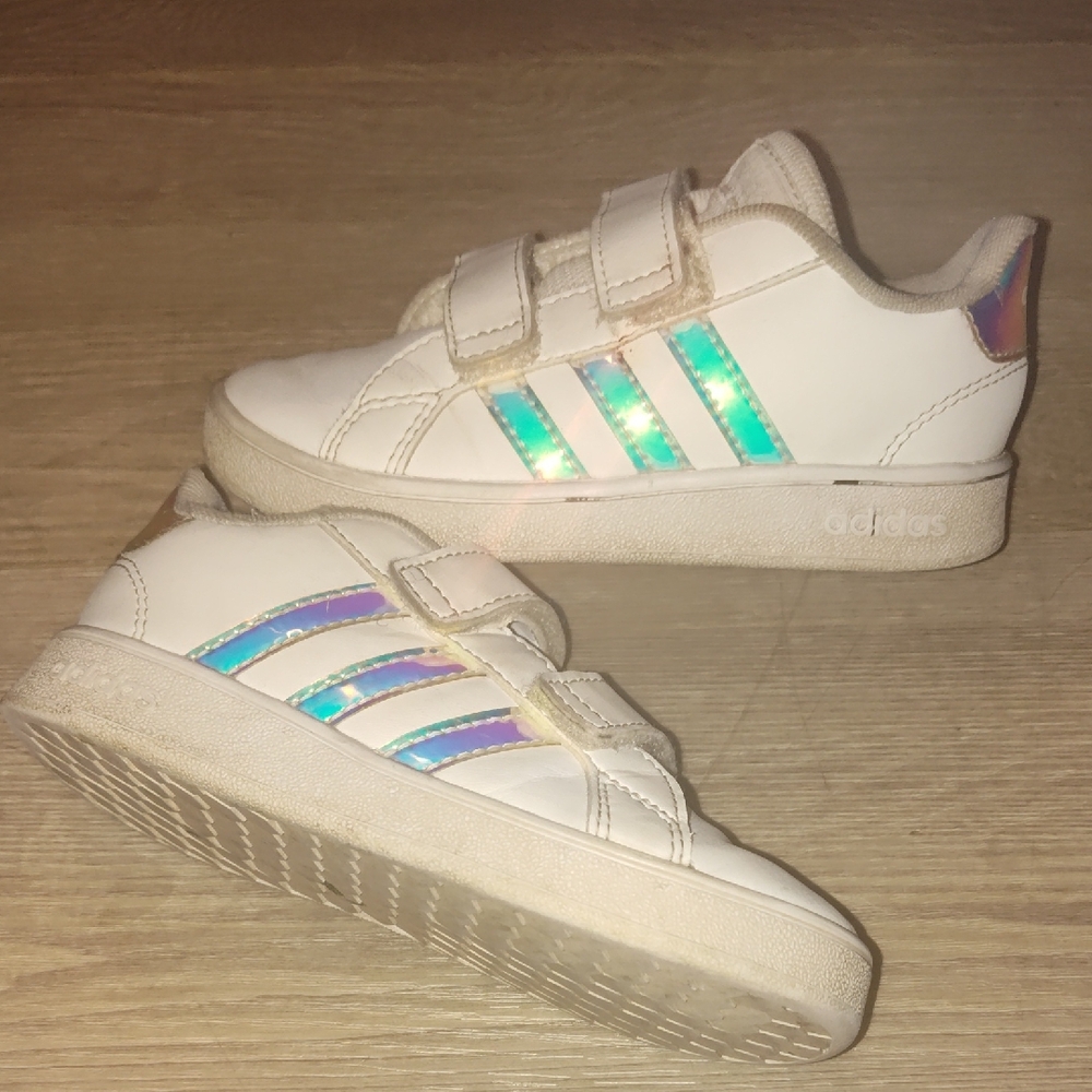 Adidas Kids White Sneakers with Glowing Stripes